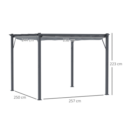 3 x 3 m Aluminum Gazebo, with Retractable Roof - Grey