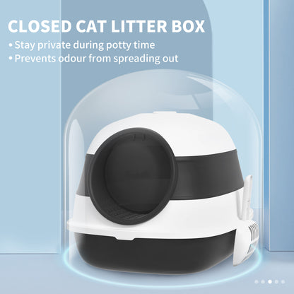 Foldable Cat Litter Tray with Lid, Deodorant, Scoop, Black