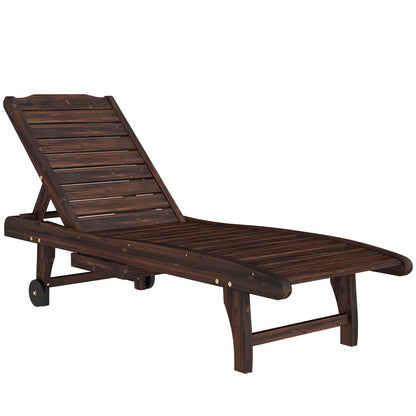 Outdoor Wooden Sun Lounger with Built-In Table, Carbonised Finish