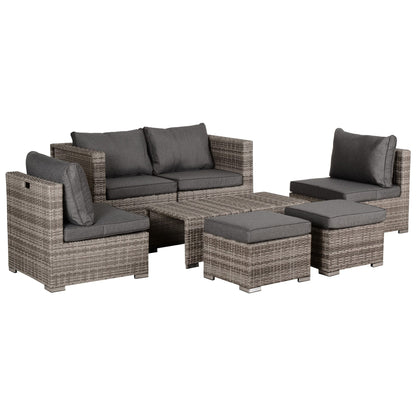 8 Pieces Rattan Garden Furniture Set, Garden Corner Sofa Set with 4 Chairs, 2 Footstools, 2 Coffee Tables and Cushions