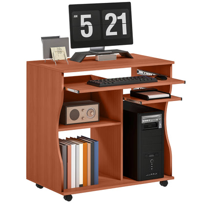 Multi-Storage Compact Work Desk, with Wheels - Cherry Wood Colour