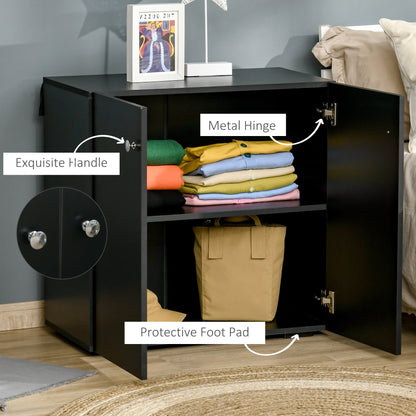 2 Tier Bookcase, Wooden Storage Cabinet with 2 Doors, Freestanding Sideboard for Living Room, Home Office and Study, Black