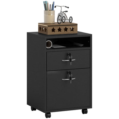 Filing Cabinet, Mobile File Cabinet with 2 Lockable Drawers, Office Home Organiser on Wheels for A4