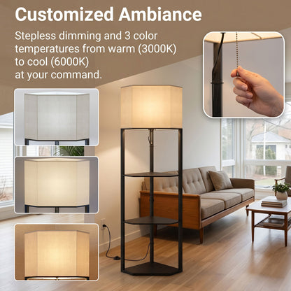Corner Floor Lamp with Shelves and Lights, Modern Dimmable Standing Lamp with 3000K/4000K/6000K Colour Temperature