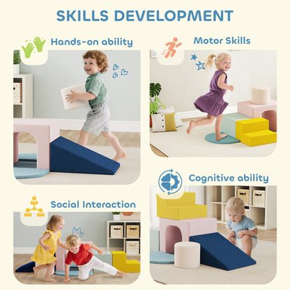 8-Piece Foam Play Blocks for Kids, Soft Motor Skill Blocks with Washable Velvet Covers, Indoor Climbing Set, Multicolor