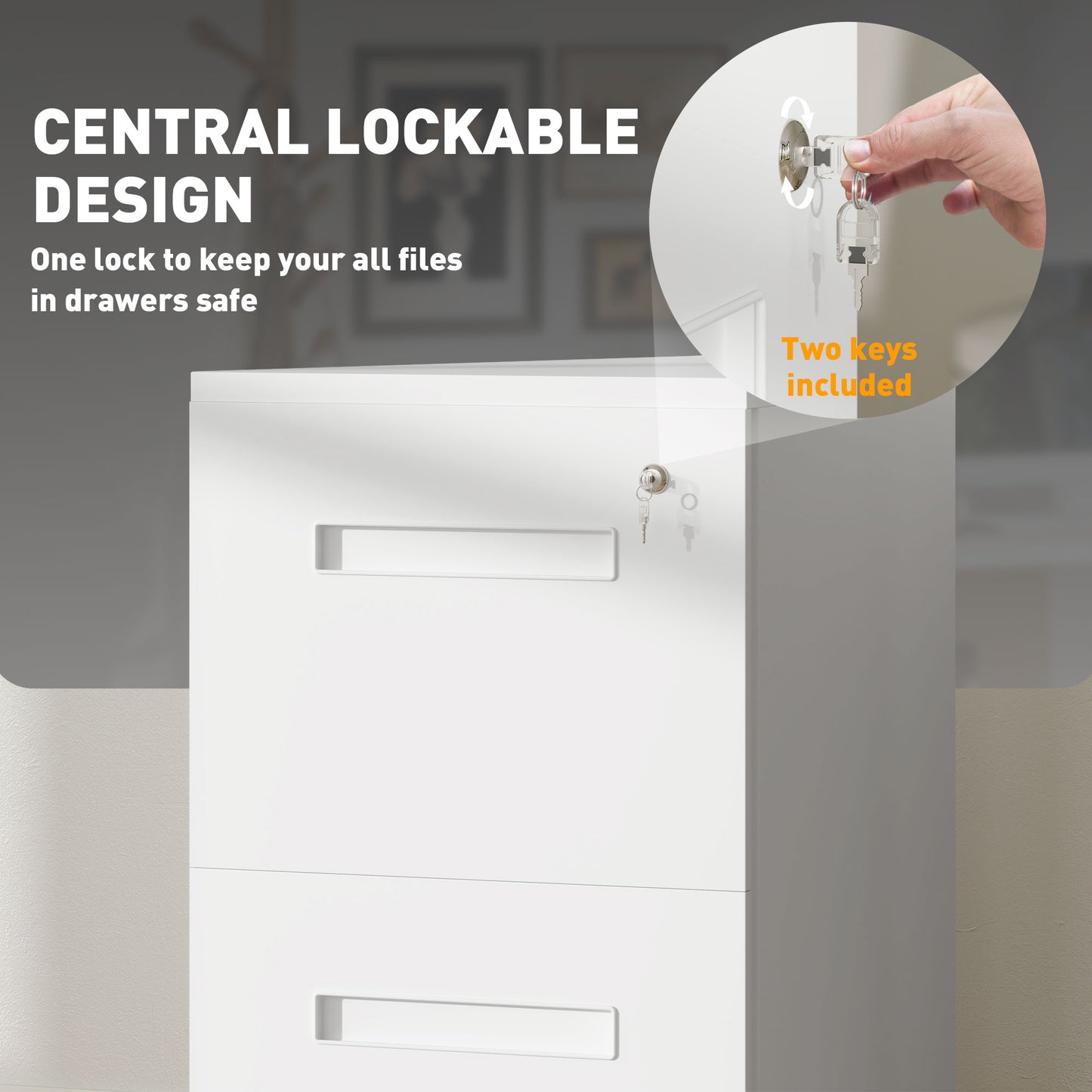 Metal Mobile File Cabinet with Wheels, Lockable 2 Drawer Filing Cabinet for A4, Legal, Letter