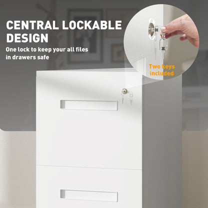 Metal Mobile File Cabinet with Wheels, Lockable 2 Drawer Filing Cabinet for A4, Legal, Letter