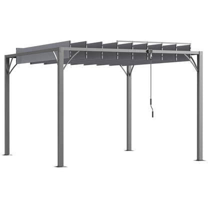 3 x 3(m) Outdoor Pergola with Retractable Roof, Aluminium Louvered Patio Gazebo Canopy for Garden, Patio, Grey