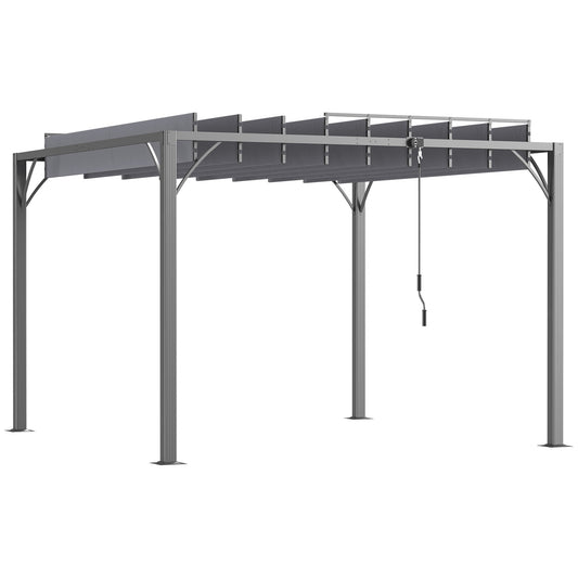 3 x 3(m) Outdoor Pergola with Retractable Roof, Aluminium Louvered Patio Gazebo Canopy for Garden, Patio, Grey