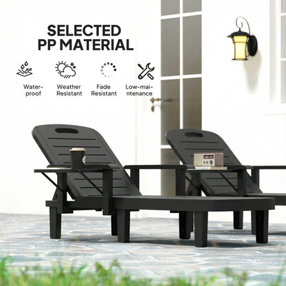 Set of 2 Reclining Sun Loungers, 5 Positions Adjustable Outdoor Chaise Lounge Chair with Armrests, Black