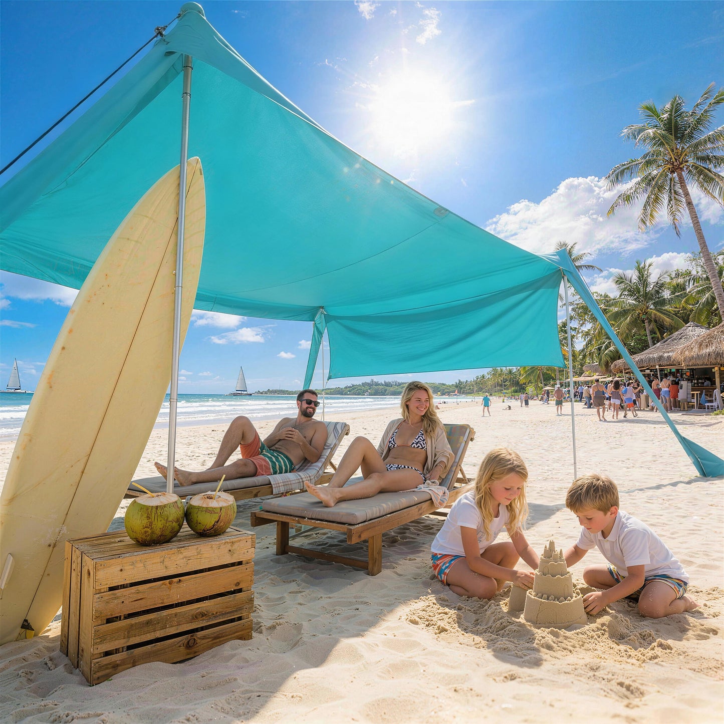 Beach Tent Event Shelter with Detachable Sidewall and Carry Bag, for Camping, Trips, Fishing, Picnics, Sky Blue