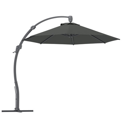 3(m) Garden Cantilever Parasol, Round Overhanging Umbrella with Crank Handle, Cross Base, Aluminium Frame and 360° Rotation