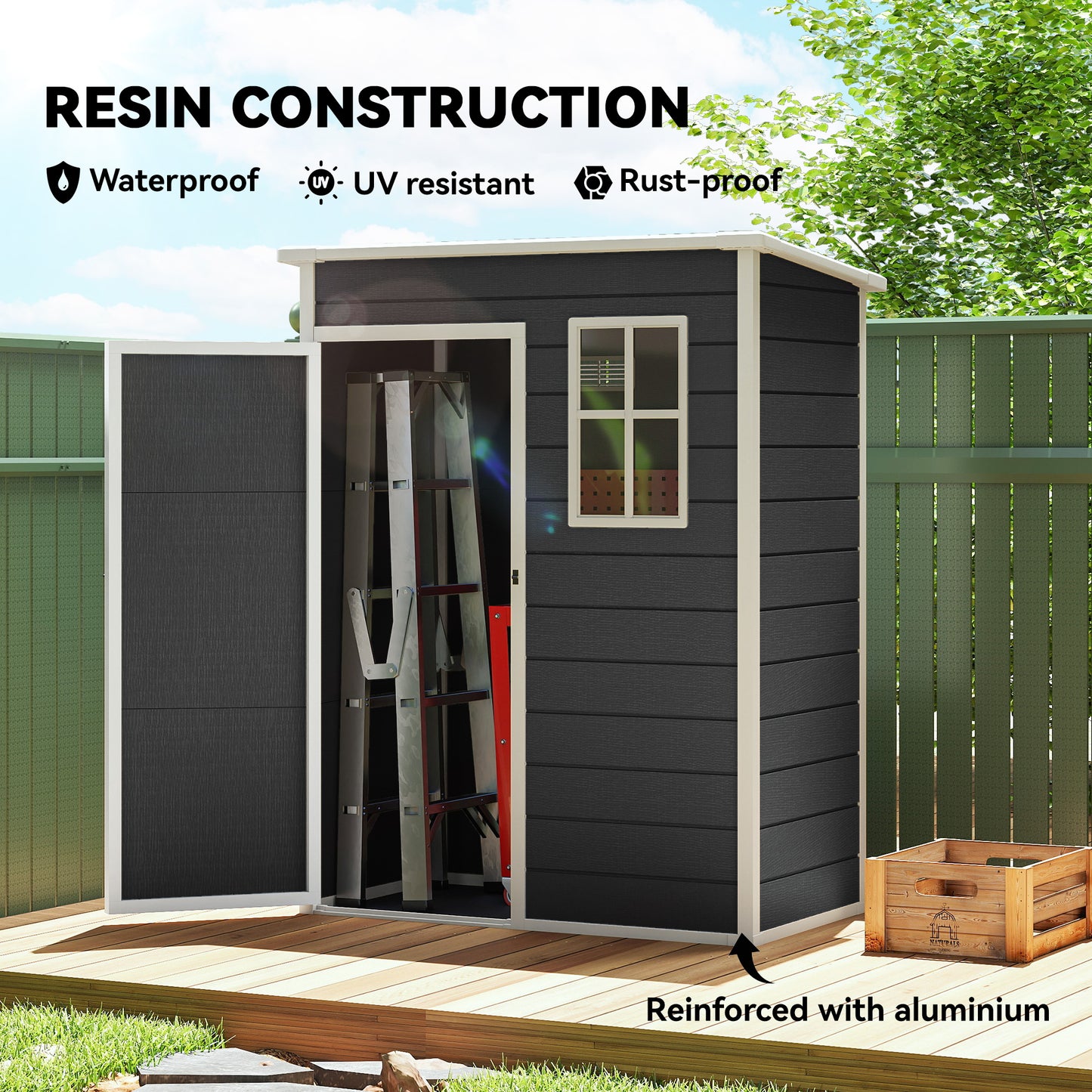 5' x 3' Garden Shed with Floor, Outdoor Storage Shed with Lockable Door, Window and Vent, Black