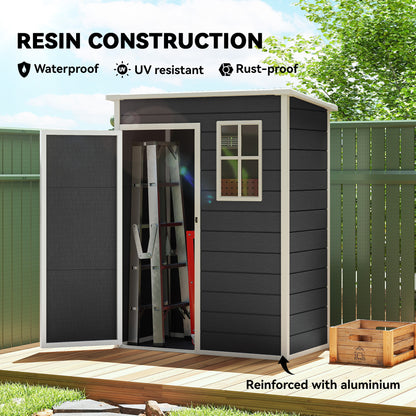 5' x 3' Garden Shed with Floor, Outdoor Storage Shed with Lockable Door, Window and Vent, Black