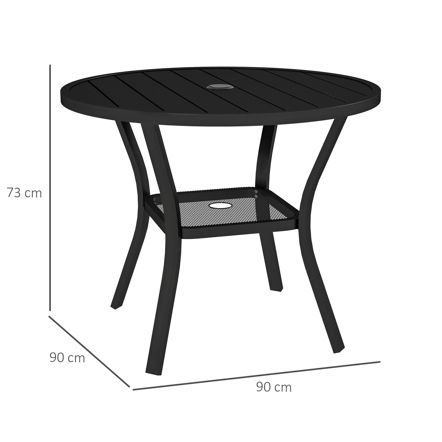 90 cm Garden Dining Table with 4-5 cm Parasol Hole, Round Outdoor Dining Table, Steel Garden Table