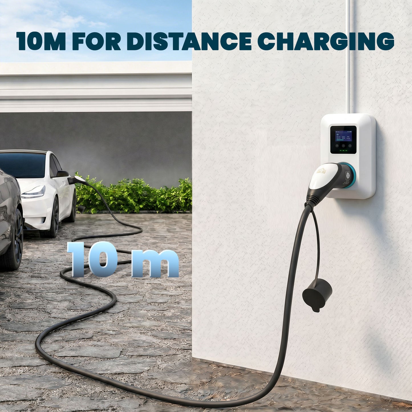Type 2 EV Charging Cable, 7kW, 32A, Mode 3, 1-Phase, 10m Type 2 to Type 2 EV Extension Cable for EVs, PHEVs