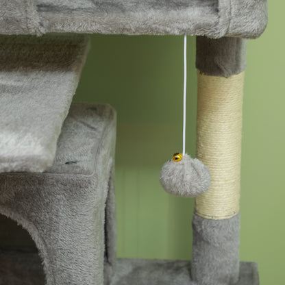 138cm Cat Tree, Multi-Level Cat Tower with Scratching Posts and Pad, Bed, Condos, Platforms, Toy Balls, Light Grey