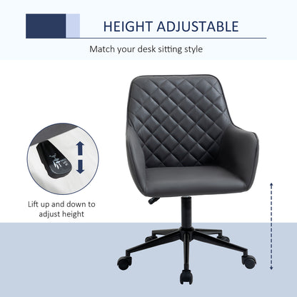 Office Desk Chair, Leather-Feel Fabric Computer Swivel Chair with Rolling Wheels and Adjustable Height for Home, Grey