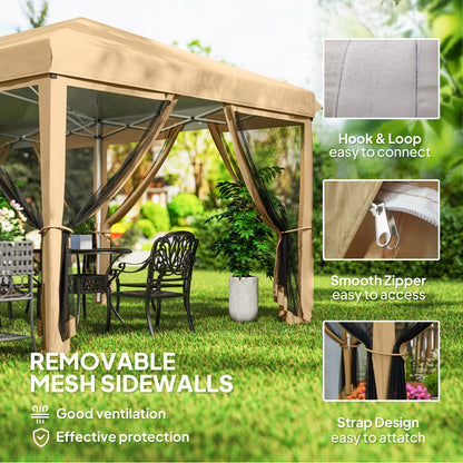 3 x 6m Pop Up Gazebo, Outdoor Canopy Shelter, Marquee Party Wedding Tent with 6 Mesh Walls and Carry Bag, Beige