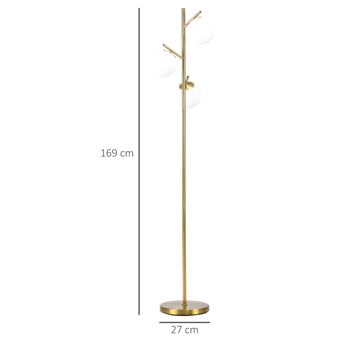 3-Light Tree Floor Lamps for Living Room, Modern Standing Lamp for Bedroom with Globe Lampshade, Steel Base