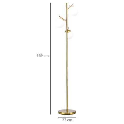 3-Light Tree Floor Lamps for Living Room, Modern Standing Lamp for Bedroom with Globe Lampshade, Steel Base