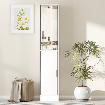 Tall Bathroom Cabinet with Mirror and Adjustable Shelf - White
