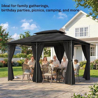 3 x 4m Steel Gazebo, with Curtains - Black