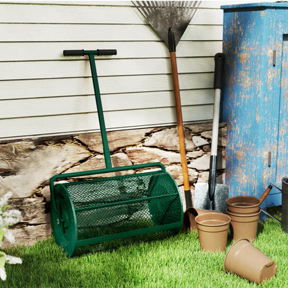 Compost Spreader, 24" Peat Moss Spreader with Height Adjustable T Shaped Handle and Metal Mesh Basket