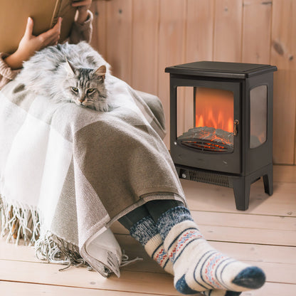 900W/1800W Freestanding Electric Fireplace Room Heater w/ Adjustable Artificial Flame 3-Sided Tempered Glass Panels Safe Home