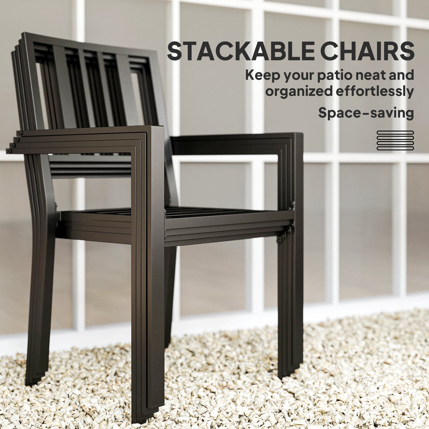 Set of Four Minimal Metal Garden Chairs - Black