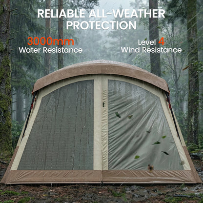 Cabin Tent Waterproof Camping Tent with Two Room for 4 Person Brown