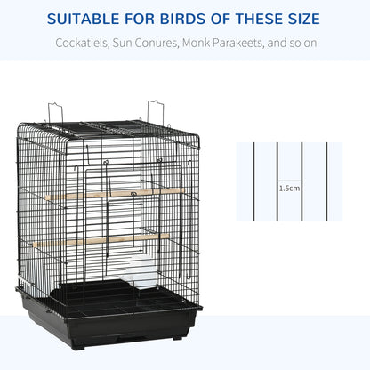 Steel Bird Cage with Openable Top, Stand, Tray, Handles, Feeding Bowls for Parakeet Cockatiel - Black
