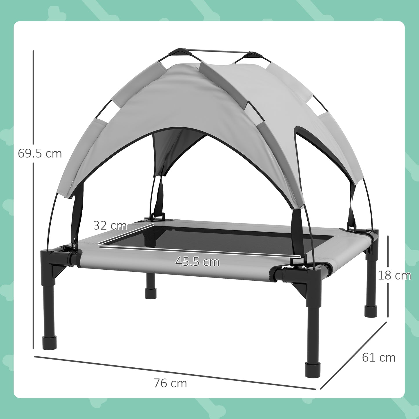 Cooling Raised Pet Bed w/ Washable Breathable Mesh, for Small Medium Dogs, 76 x 61 x 69.5cm - Light Grey