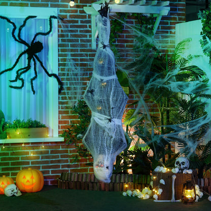 4.7ft Life Size Outdoor Halloween Decoration Hanging Mummy with Spider Web, Animated Prop Decor