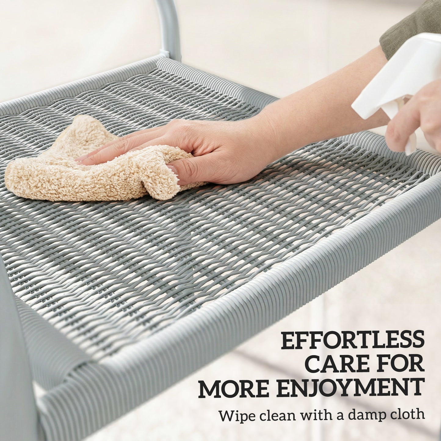 Stackable Garden Chairs Set of 4, Rattan Effect Outdoor Dining Chairs, Light Grey