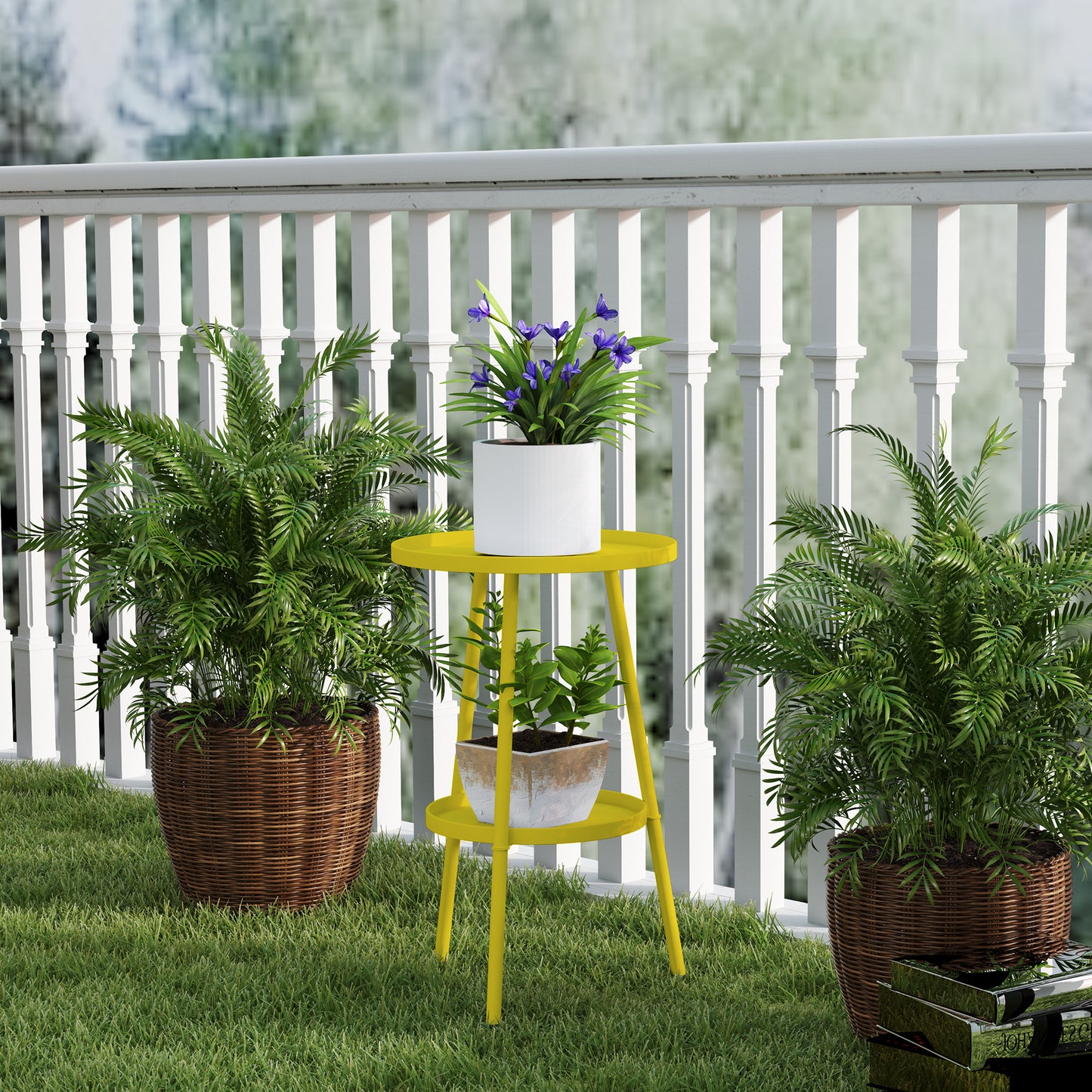 Two-Tier Metal Garden Table - Yellow