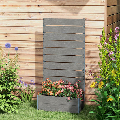 34 x 69.5cm Garden Planter Box, with Back Trellis, Grey