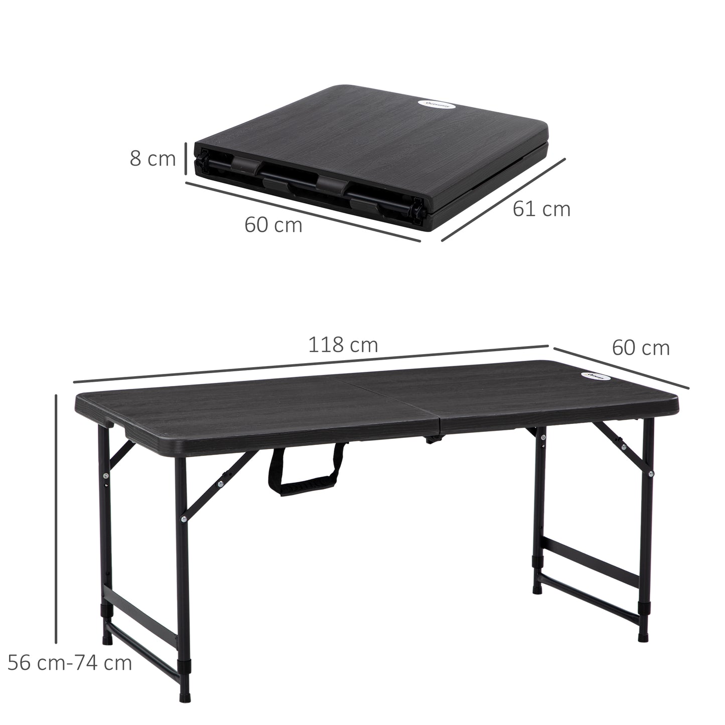 Foldable Patio Dining Table for 4, Height Adjustable Outdoor Table for Garden, Lawn, Dark Grey