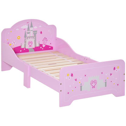 Kids Bed Princess Castle Theme w/ Side Rails Slats Home Furniture for 3 - 6 Yrs Pink 143 x 73 x 60 cm