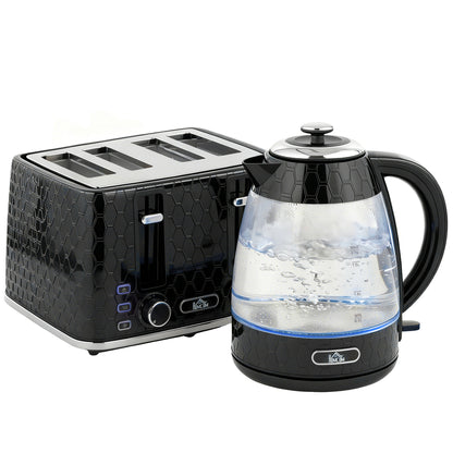 Kettle and Toaster Set, 1.7L 3000W Rapid Kettle with Strix Thermostat, 4 Slice Toaster with 7 Browning Controls, Black