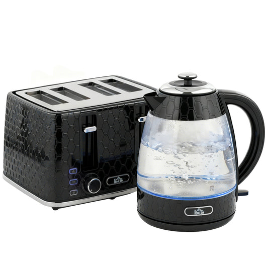 Kettle and Toaster Set, 1.7L 3000W Rapid Kettle with Strix Thermostat, 4 Slice Toaster with 7 Browning Controls, Black