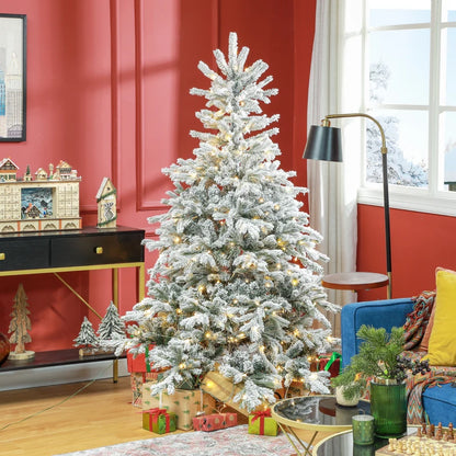 6ft - Snowy Christmas Tree with LED Lights and Metal Base Included