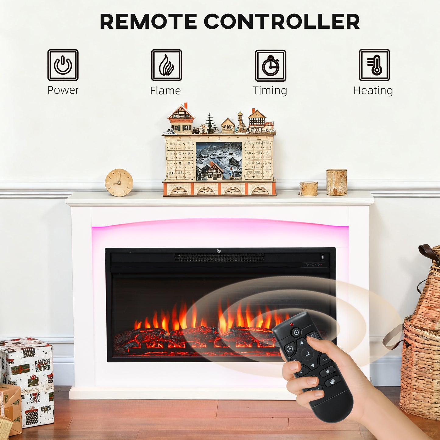 2000W 5118 BTU Faux Flame Fireplace - White