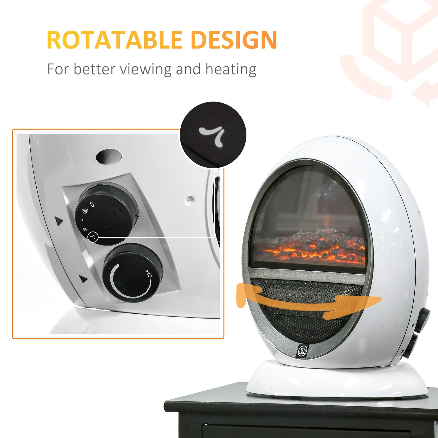 Freestanding Electric Fireplace Indoor Space Table Top Heater with Realistic Flame Effect, Rotatable Head