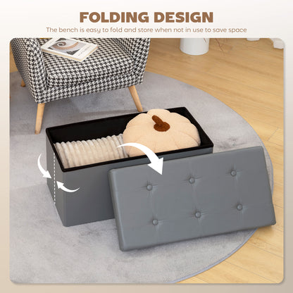 Storage Ottoman Bench, 89L PU Leather Folding Foot Rest Stool, End of Bed Bench, Easy Assembly, for Living Room, Bedroom