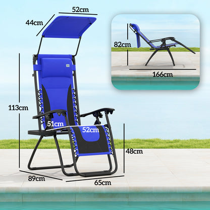 Zero Gravity Lounger Chair, Folding Reclining Patio Chair with Shade Cover, Padded Seat, Cup Holder