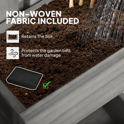 Wall-mounted Wooden Garden Planters with Trellis, Drainage Holes and 3 Planter Boxes for Patio, Grey
