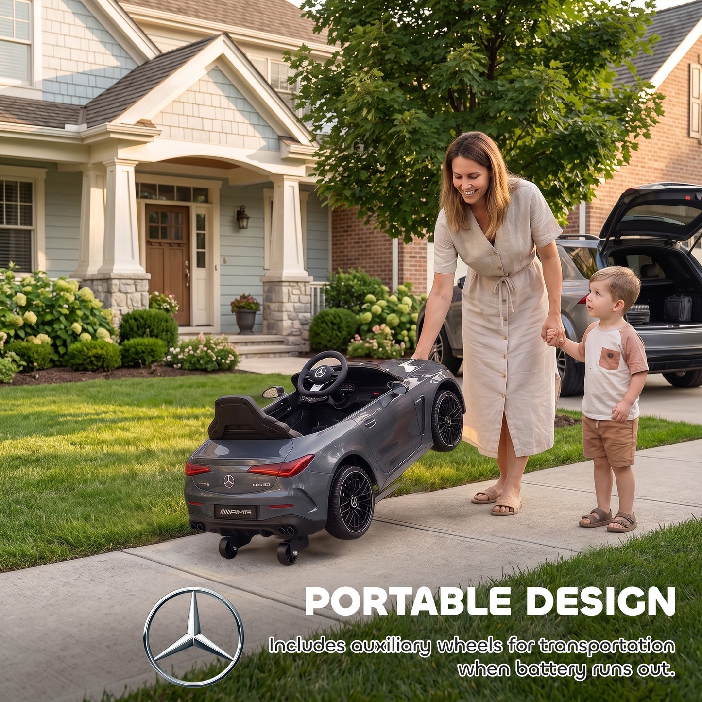 Licensed Mercedes AMG Kids Electric Car, 12V Ride On Car with Dual Motors, Remote Control for 3-6 Years, Grey