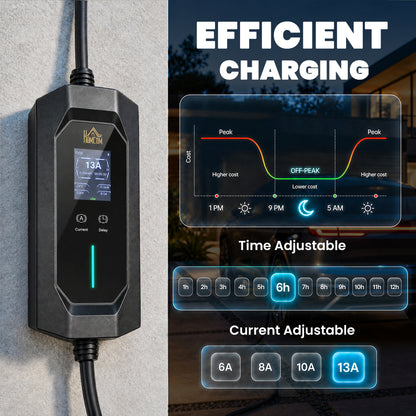 EV Charger Type 2 to 3 Pin Plug, 10 m, 2.8 kW, 6-13 A, Electric Car Charger Type 2 Charging Cable w/ 1-12 h Time Delay