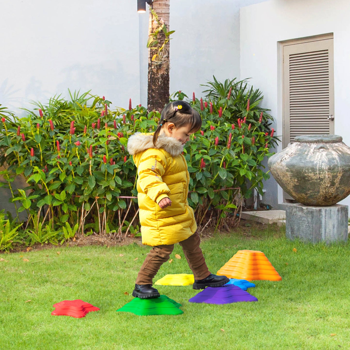 Balance Stepping Stones Kids, 6-Piece Starfish Style Non-slip Obstacle Course, Stackable Balance Blocks